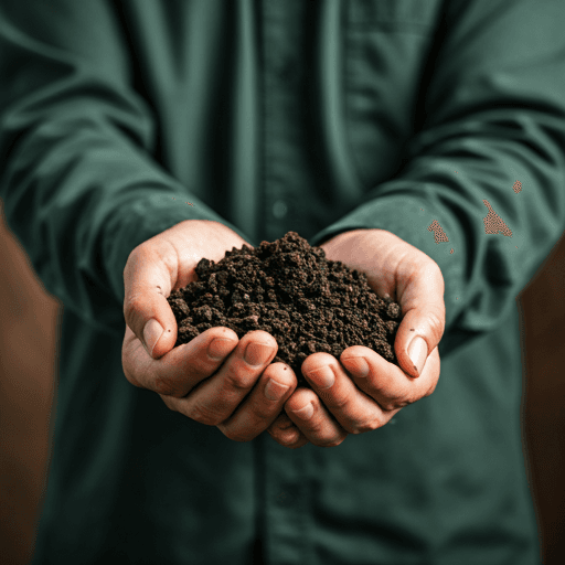 Farmer hands holding fresh soil and vegetables